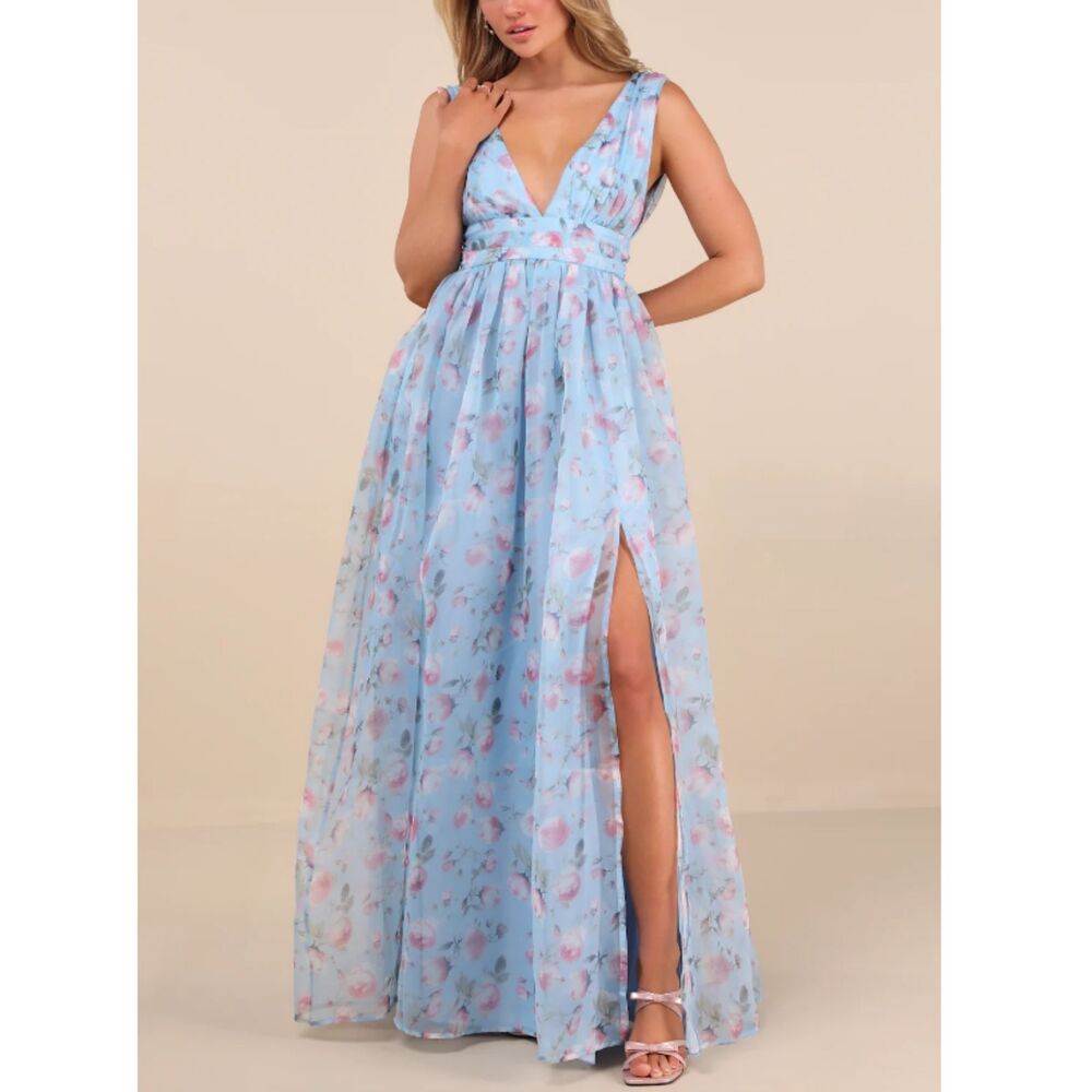 Lulu's Blue Floral Maxi Dress